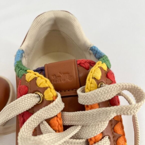 Coach Lowline Low Top Sneaker Size 6 With Rainbow Crochet Brown Leather - Picture 12 of 15